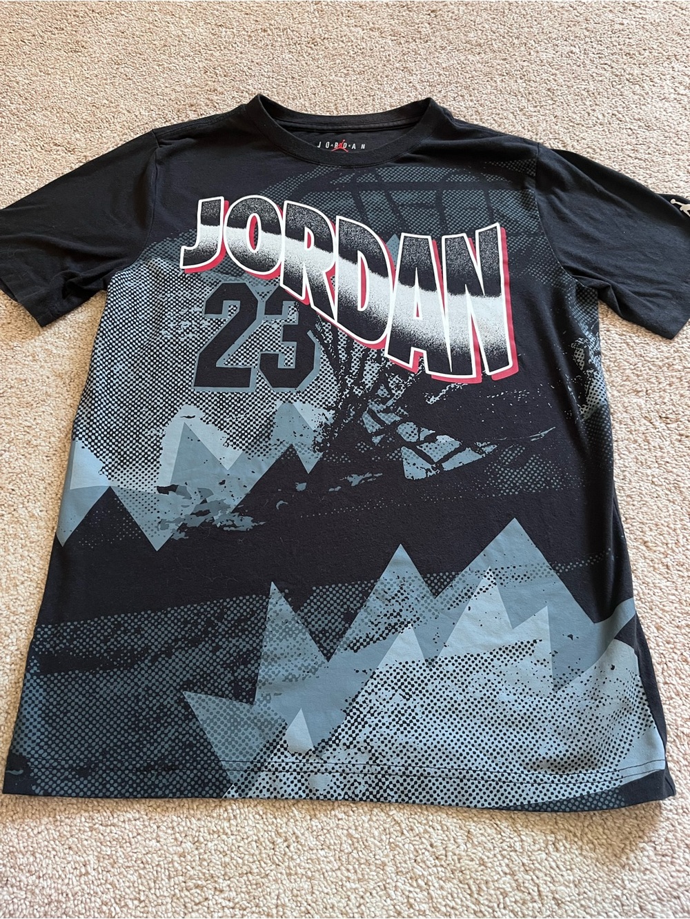 Jordan Black Graphic Tee with White and Red Accent